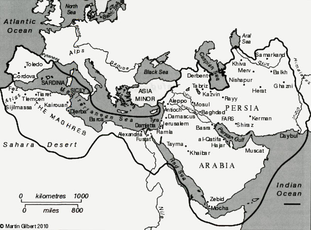 Map of the Islamic conquest until 750